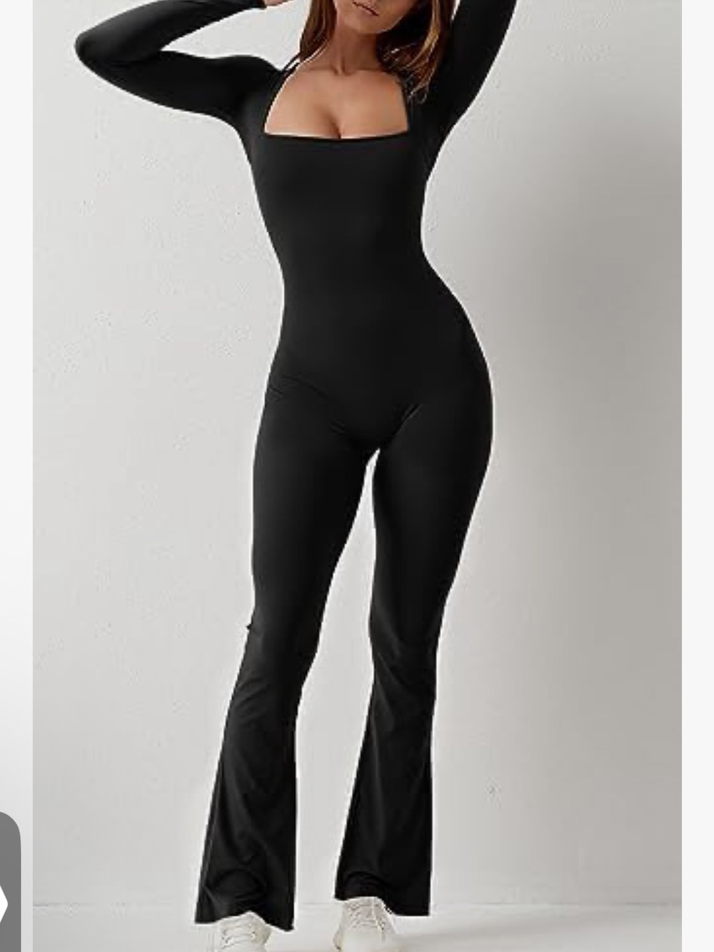 NEW Qinsen Black Long-Sleeve Square Neck / Wide Flare Jumpsuit. Perfect fit!